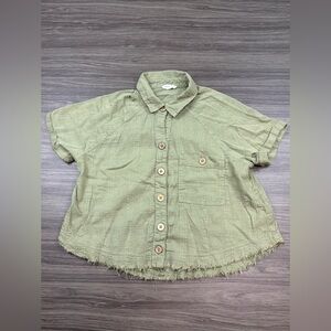 Aeropostale Womens Green Wood Buttoned Cropped Causal Shirt Sz Small